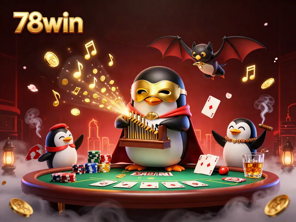 Experience the thrill of 78win with golden coins cascading from the organ in this dynamic casino scene.