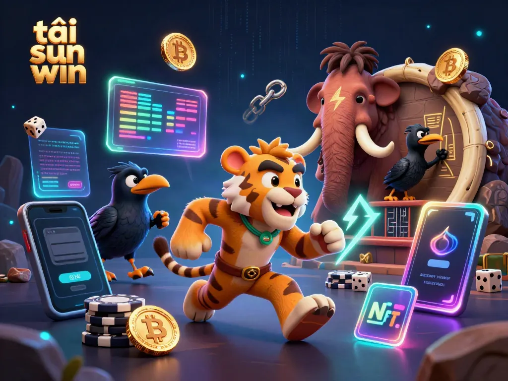 Experience the excitement of tải sun win with dynamic casino elements and prehistoric characters in a captivating scene.