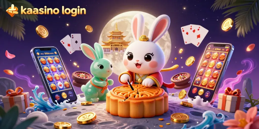 Kaasino login: Engage in thrilling casino games with a playful moon rabbit illustration.