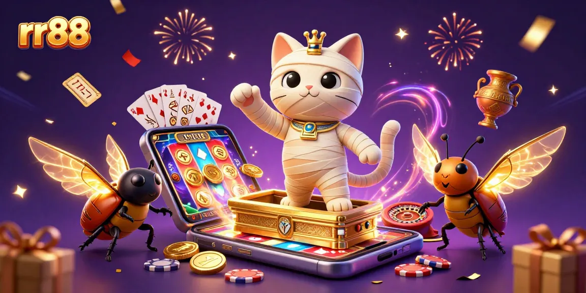 Win big with rr88 in this vibrant casino scene featuring unique characters and exciting game elements.